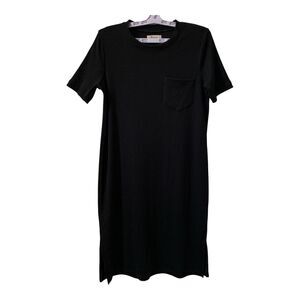 Madewell Black T-Shirt Dress SZ SMALL Ribbed Knit Knee Length Stretch Sheath